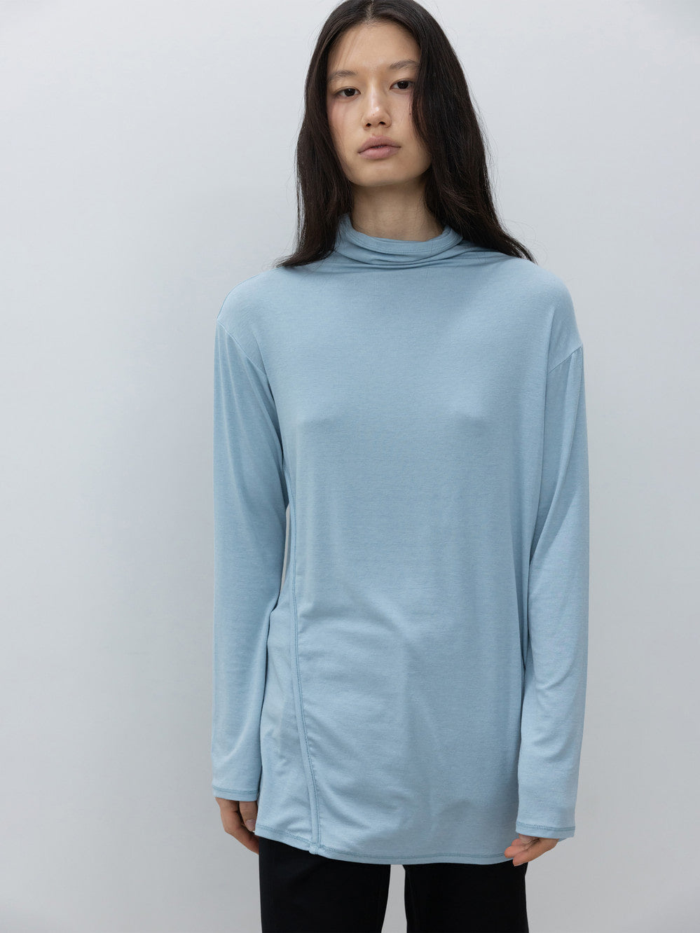 Low Classic High-Neck Wool Jersey Top Blue