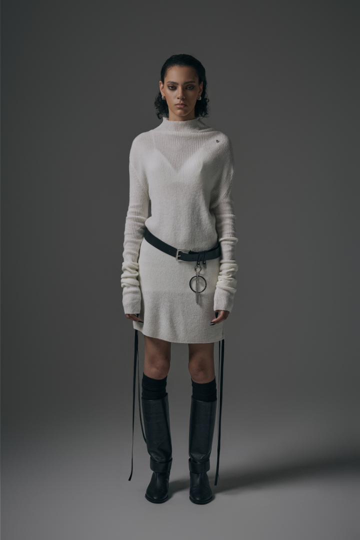 Treemingbird Alpaca Half-Turtleneck Long Knit Ivory