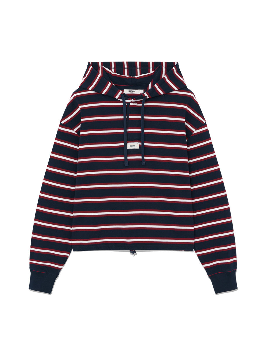 GLOWNY Heritage Stripe Button Hoodie (Navy)