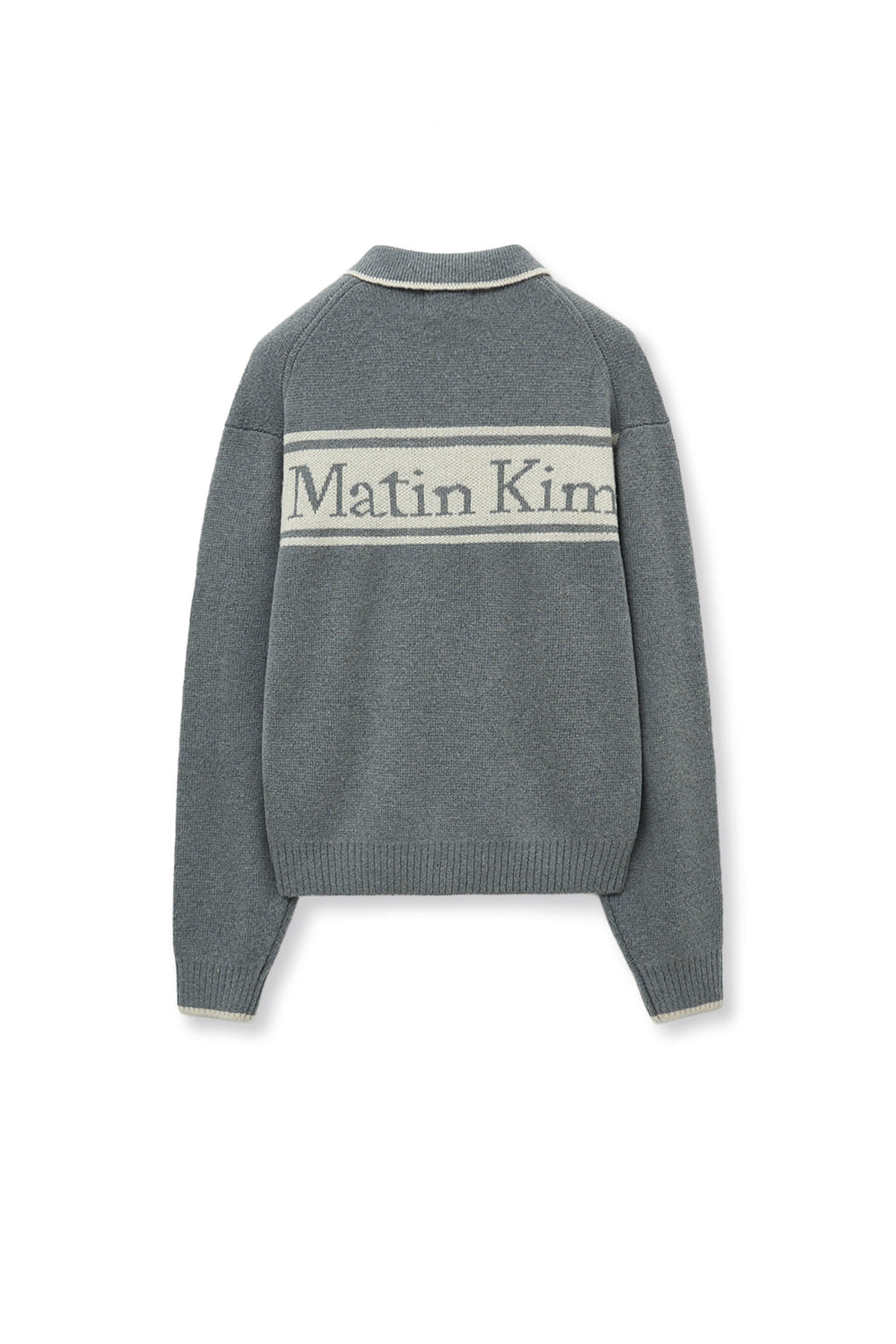 [matinkim] BACK LOGO COLLAR KNIT TOP FOR MEN IN GREY