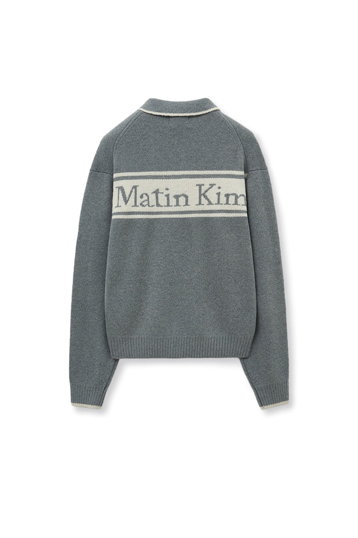 [matinkim] BACK LOGO COLLAR KNIT TOP FOR MEN IN GREY