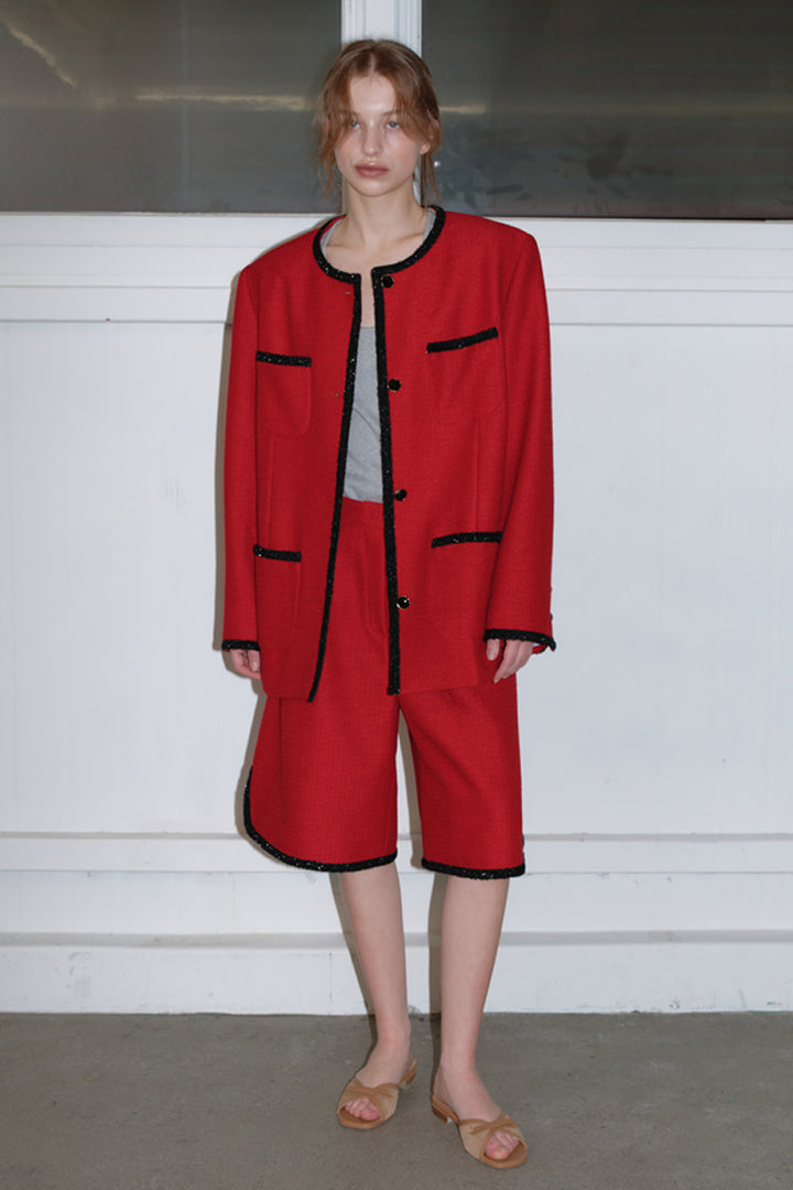 Overdueflair Attitude Over Tweed Bermuda Pants Red