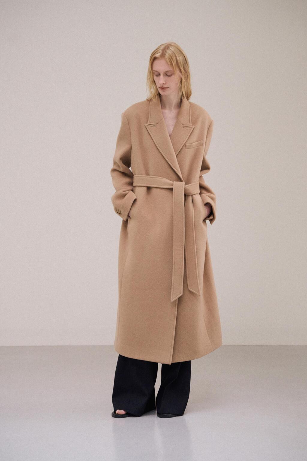 Facade Pattern Cashmere Belted Coat camel