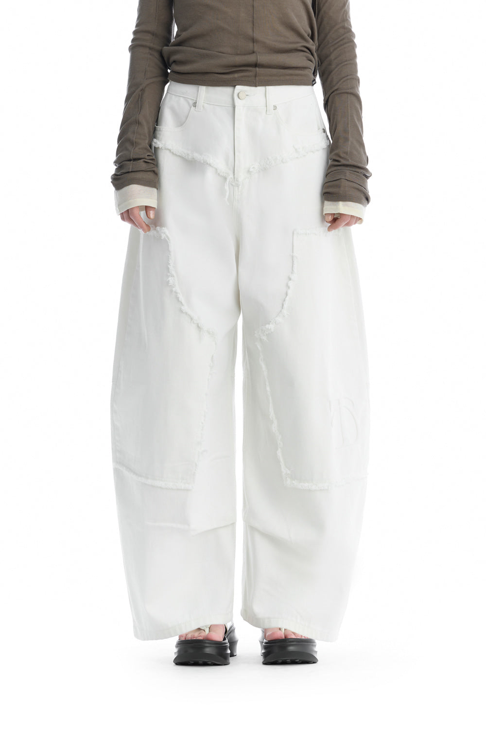 Treemingbird Double-Knee Balloon-Fit Denim Pants White