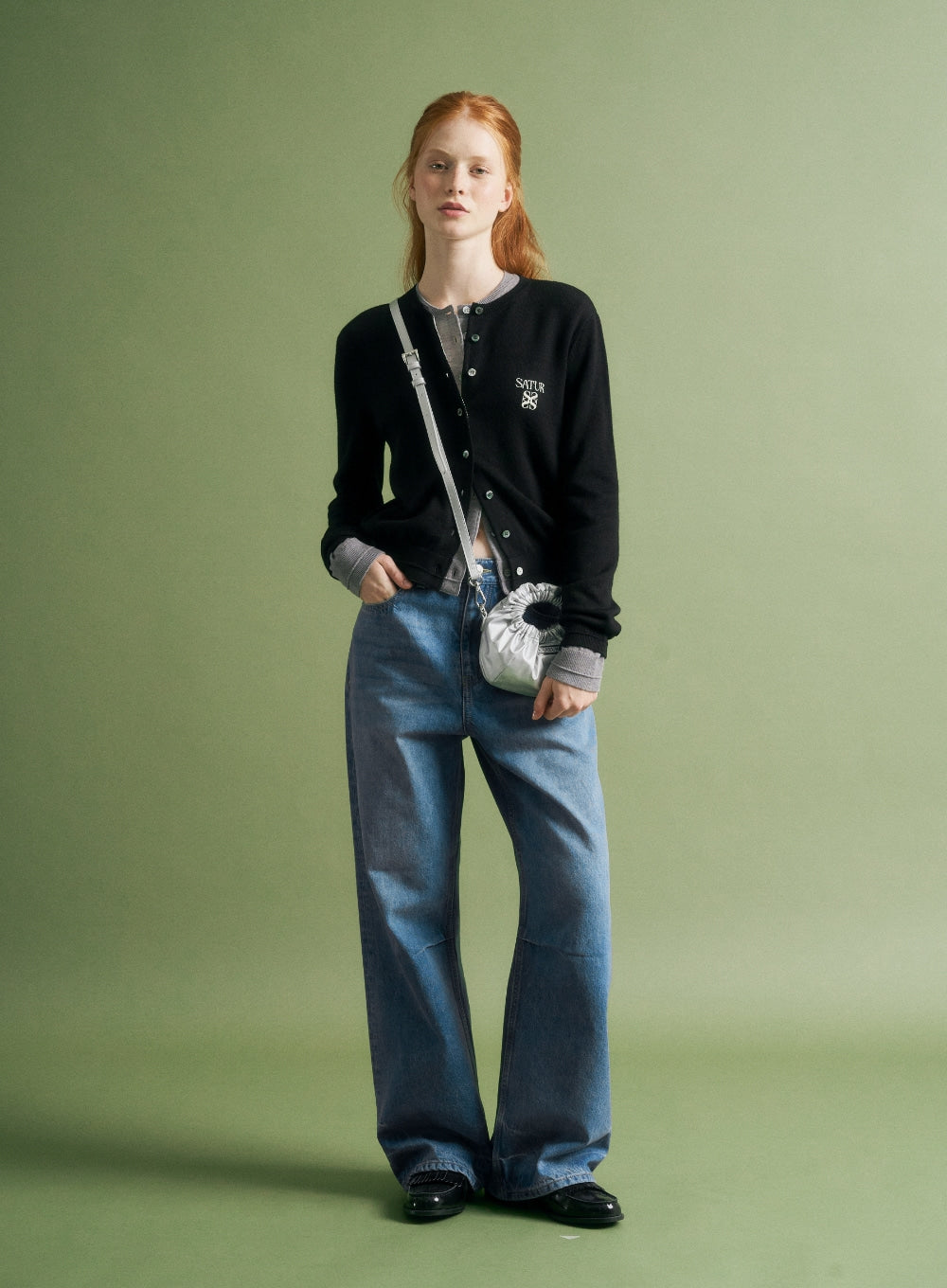 [satur] (W) Crease Hemline Wide Denim Pants - Union Washed