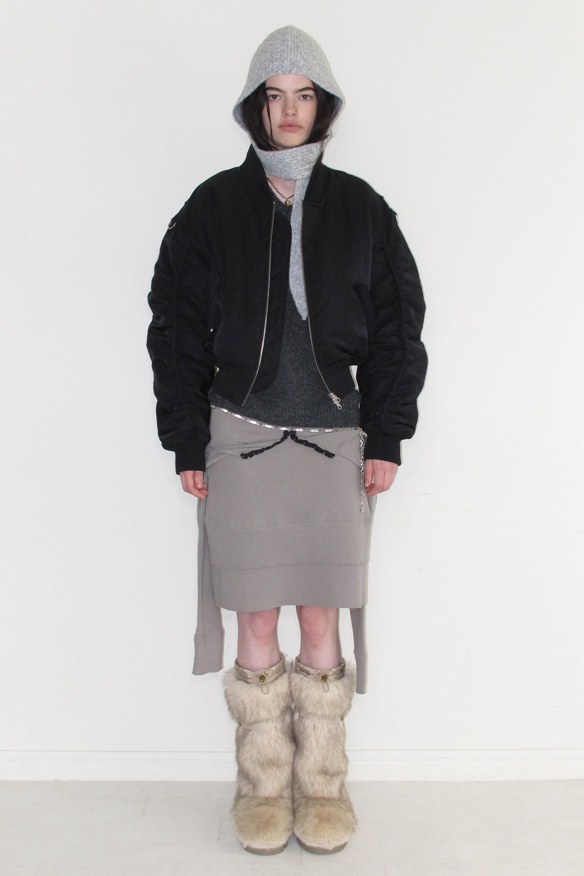 Instantfunk Cropped Shirring Bomber Jacket - Black