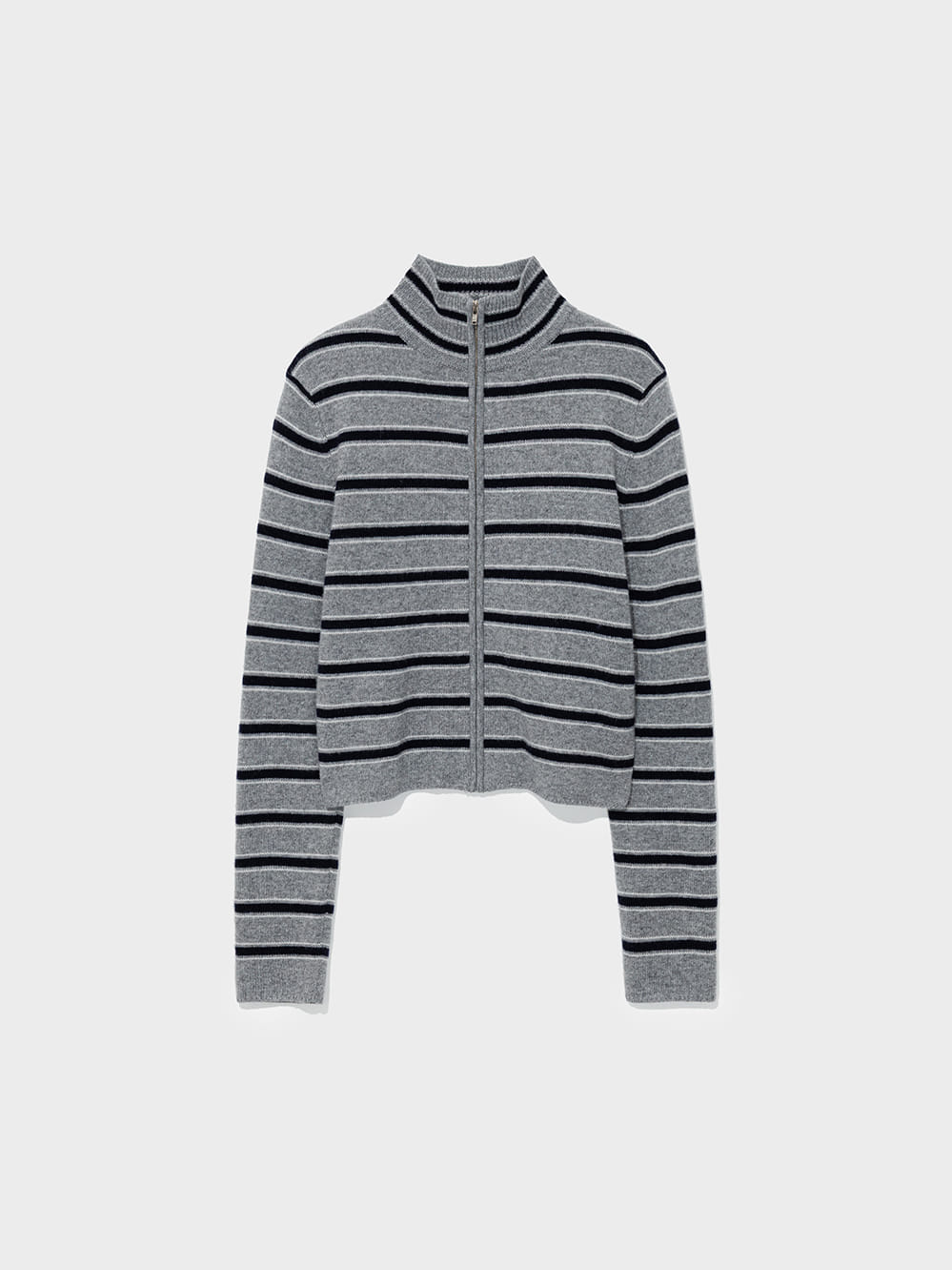Low Classic Wool Blend Striped Zip-Up Sweater Melange Grey