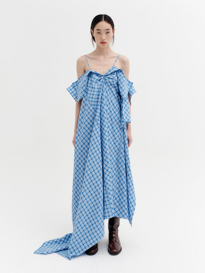 EENK Asymmetric Side Button Dress - Sky Blue