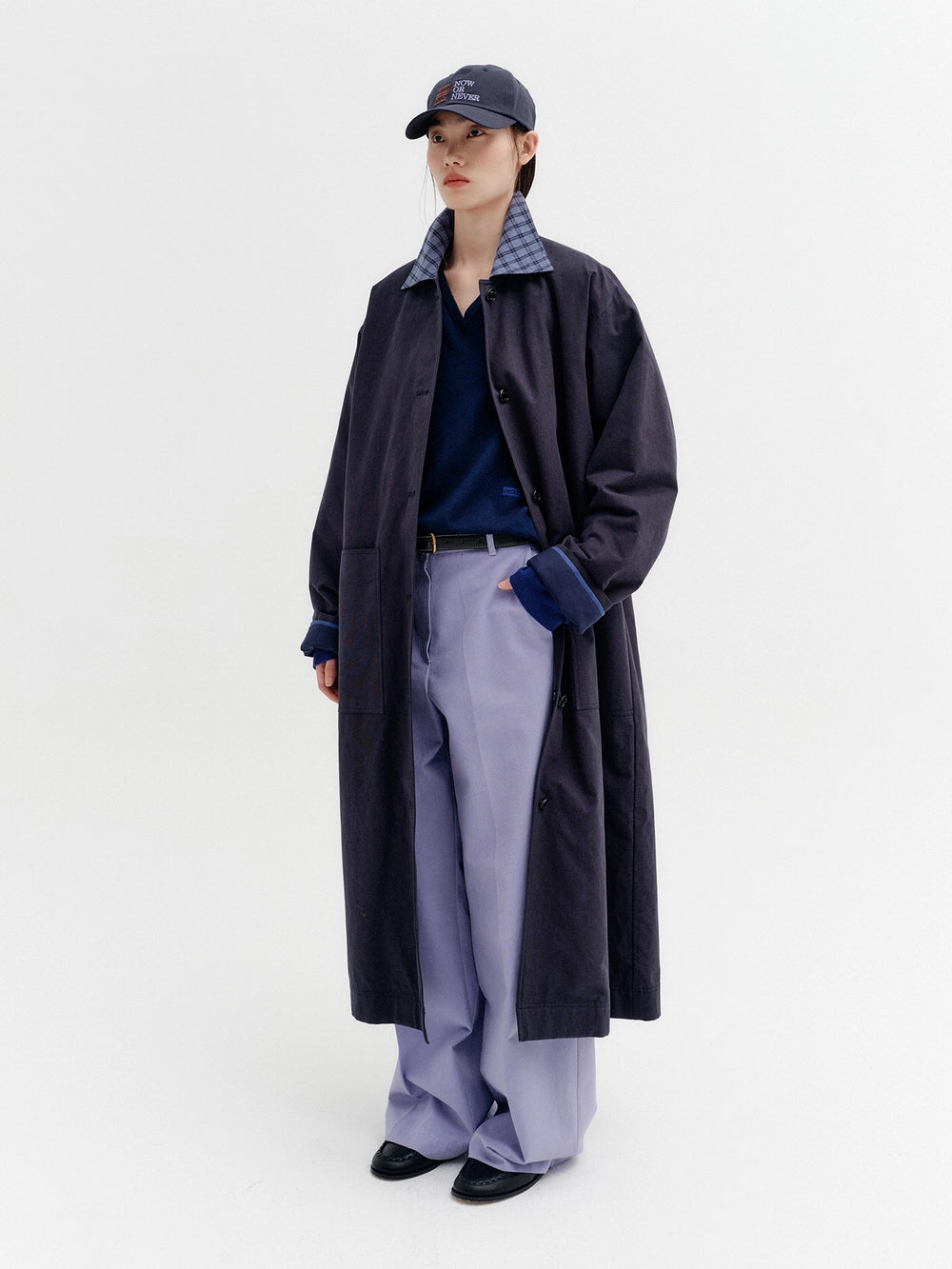 EENK Reversible Contrast Panel Coat - Navy