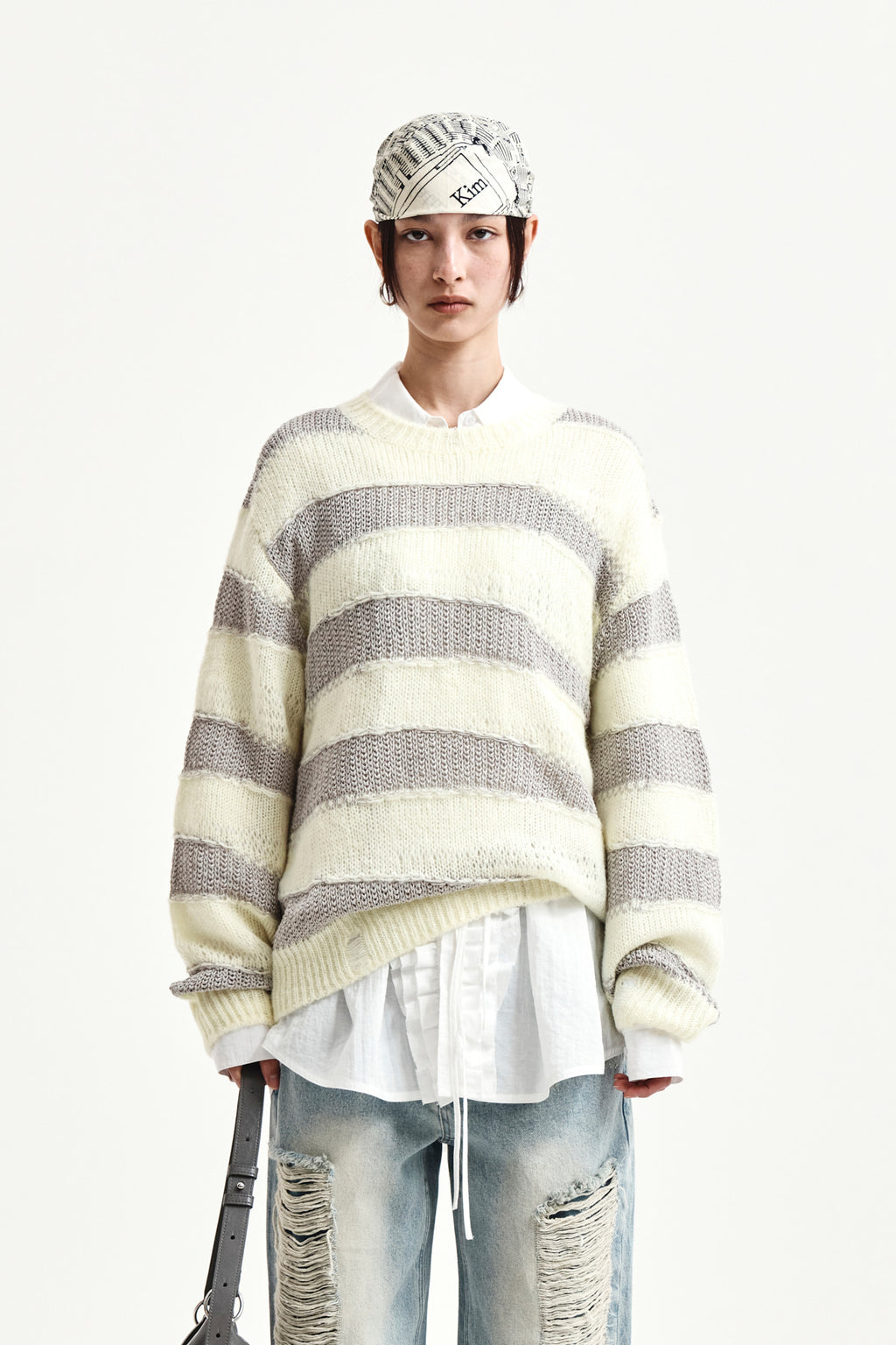 Matinkim Texture Block Stripe Knit Pullover IN Light Yellow