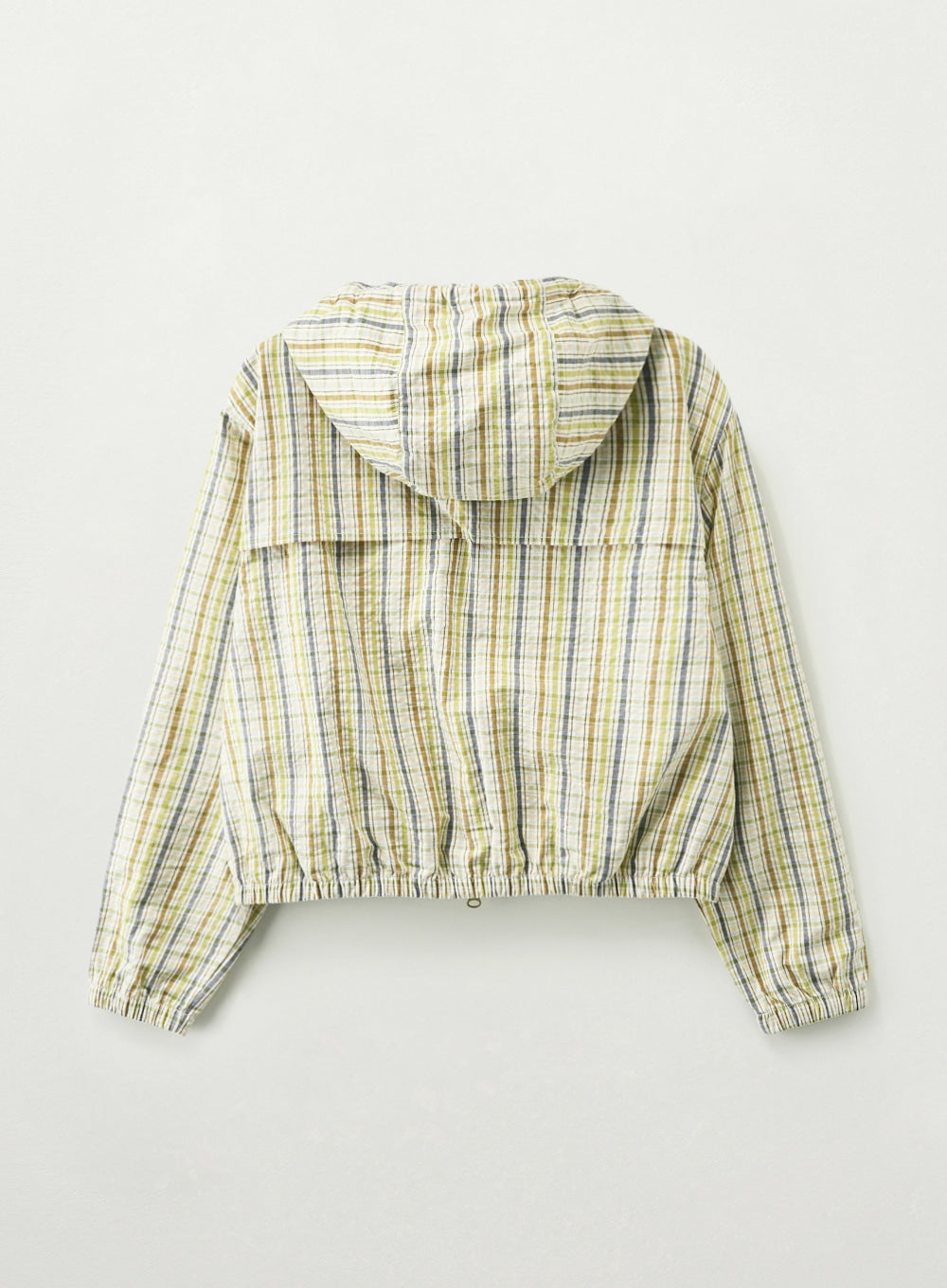 Satur Crop Hood Check Jacket - Olive Green