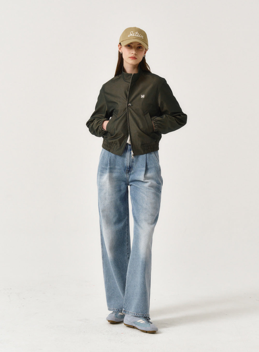 [satur] Vintage Casual Applique Ball Cap - Beige