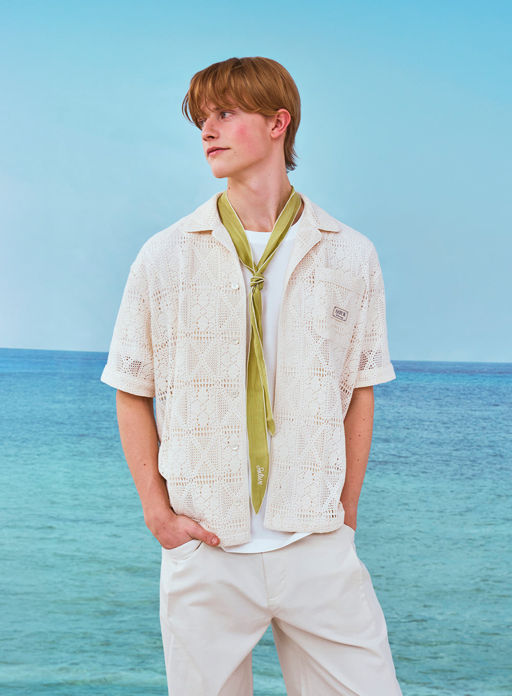 Satur Crochet Collar Half Shirt - Cream