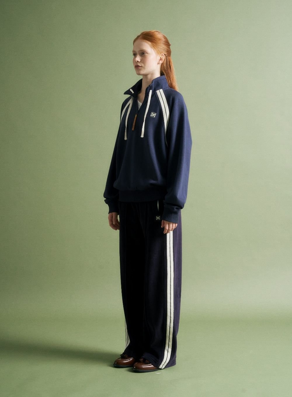 [satur] (W) Lawton Velour Track Pants - Navy