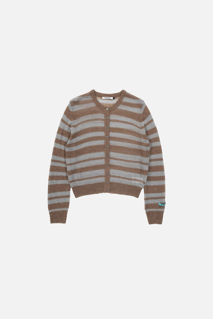 Instantfunk Round Neck Stripe Cardigan - Brown