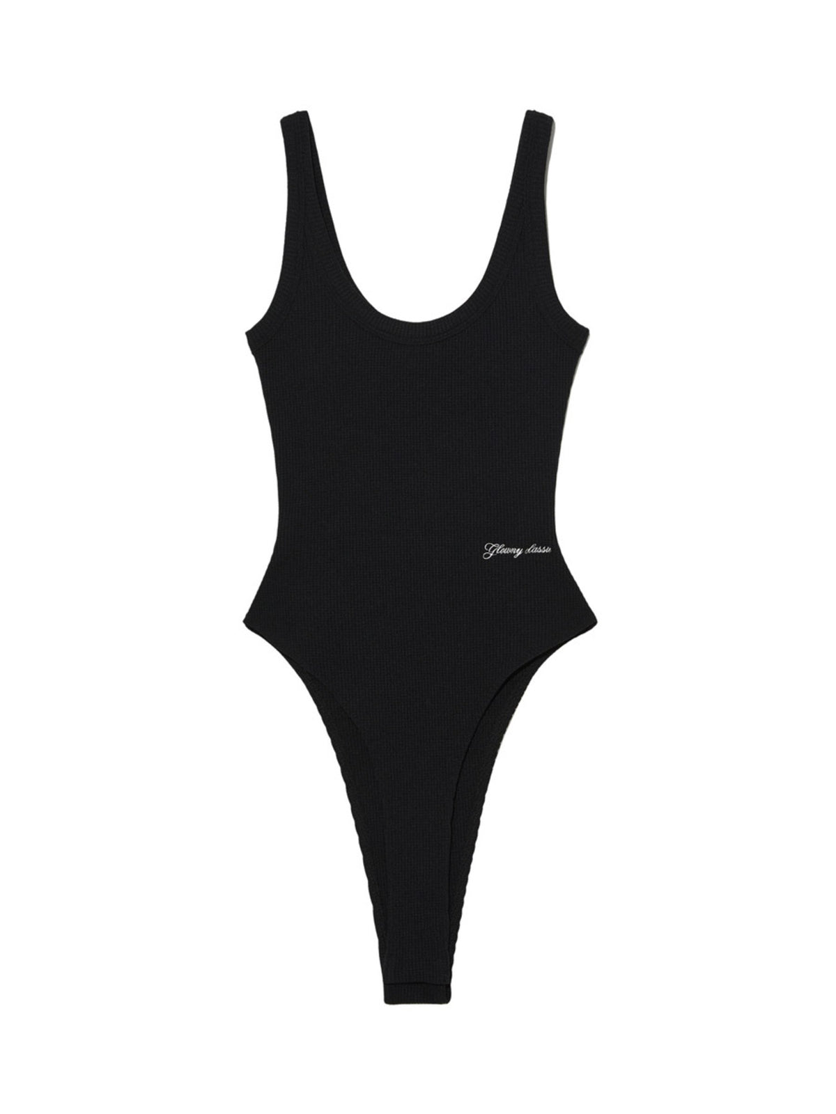 GLOWNY G Scoop Neck Waffle Bodysuit (Black)