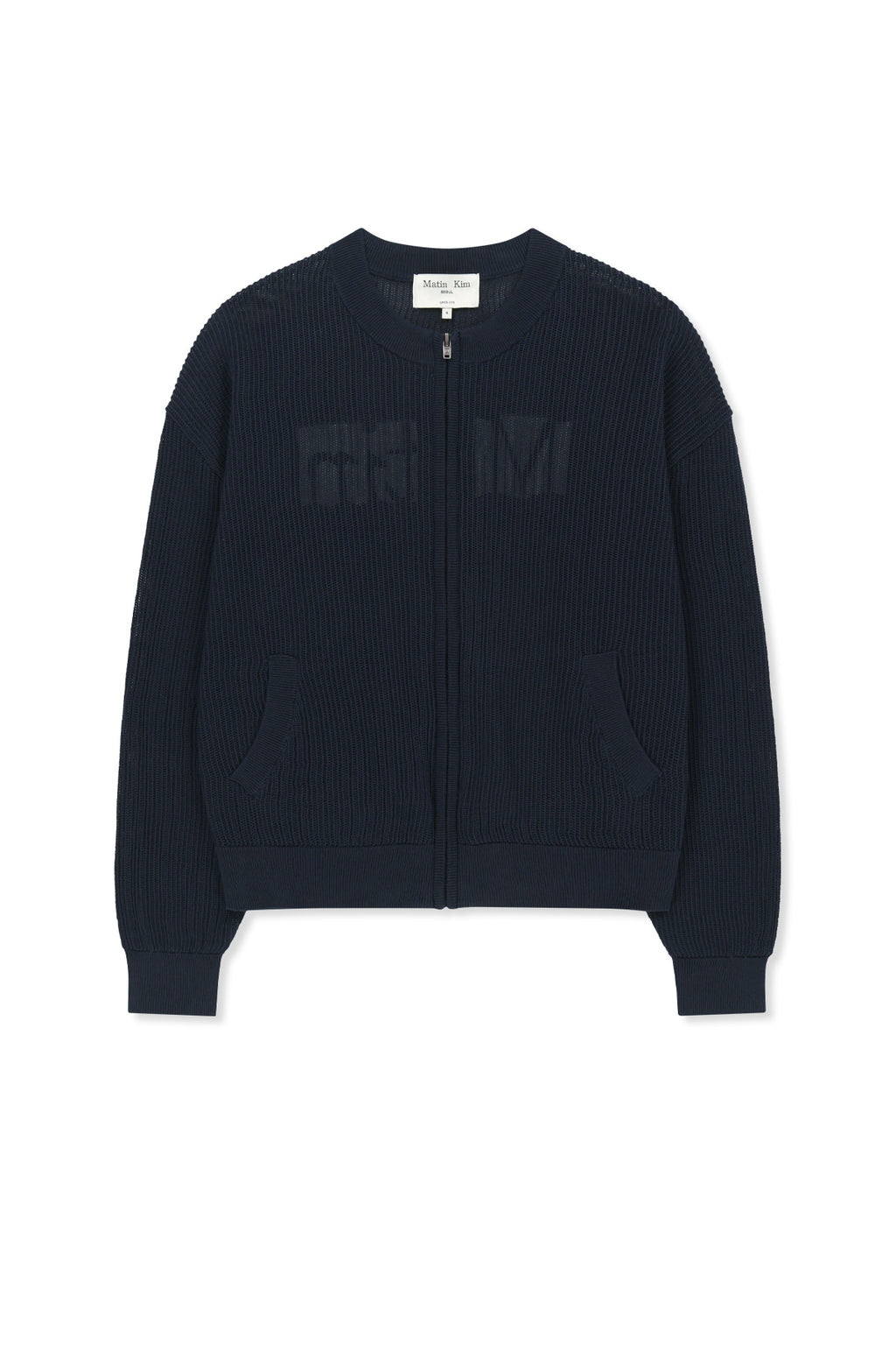 Matinkim Back Logo Jacquard Mesh Knit Zip UP IN Navy