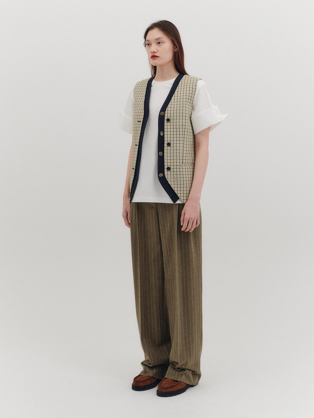 EENK Color Block Button Vest - Beige