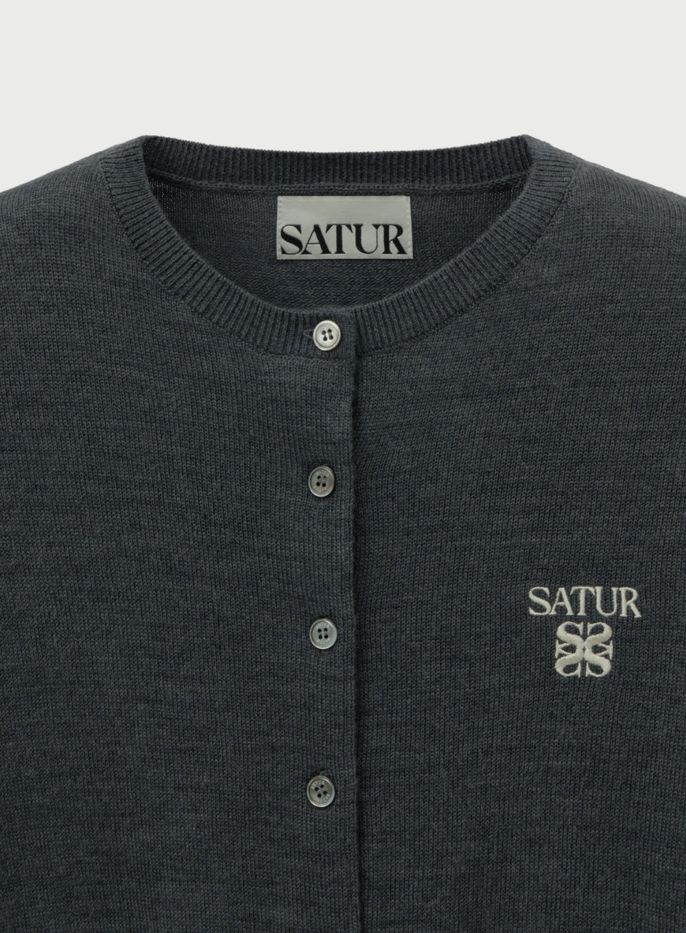satur (W) Loren Basic Crewneck Fine Cardigan - Charcoal