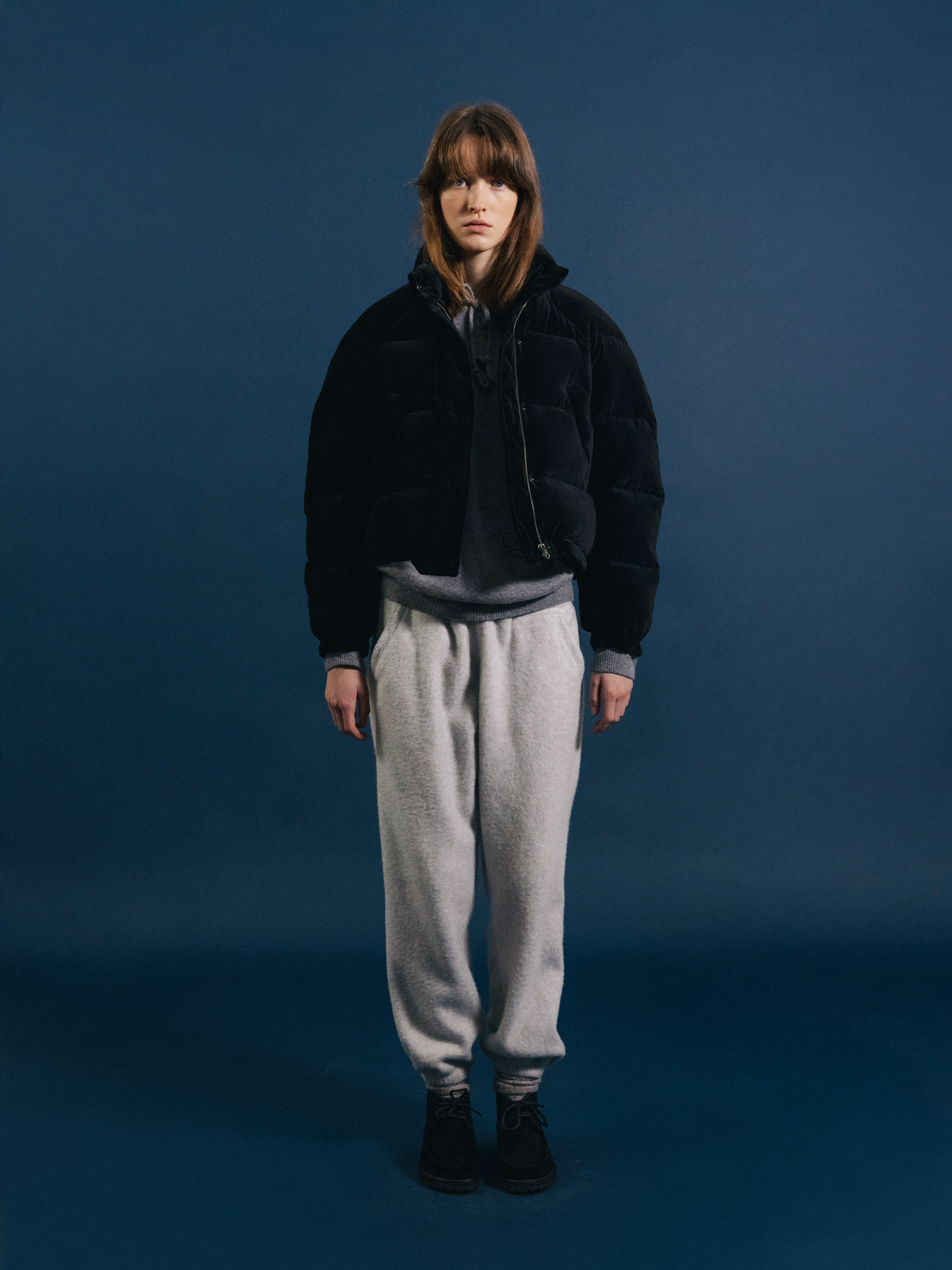 Nothing Written Velvet cropped puffer jacket (Black)