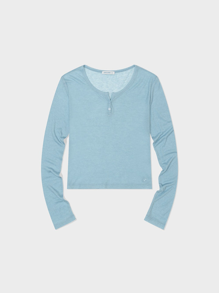 Low Classic See-Through Henry Neck Long Sleeve T-Shirt Pastel Blue