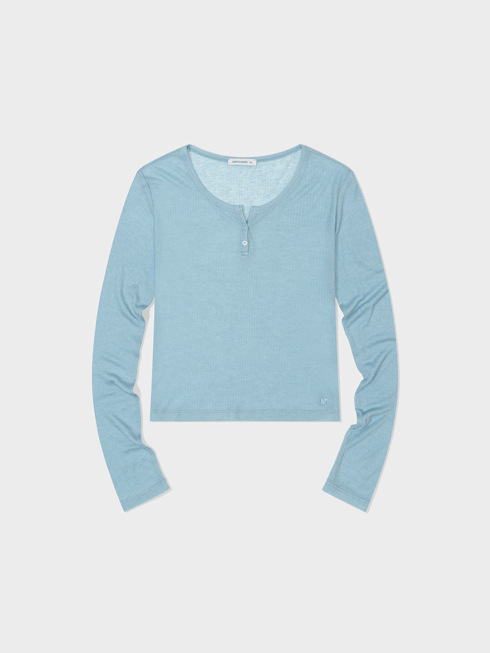 Low Classic See-Through Henry Neck Long Sleeve T-Shirt Pastel Blue