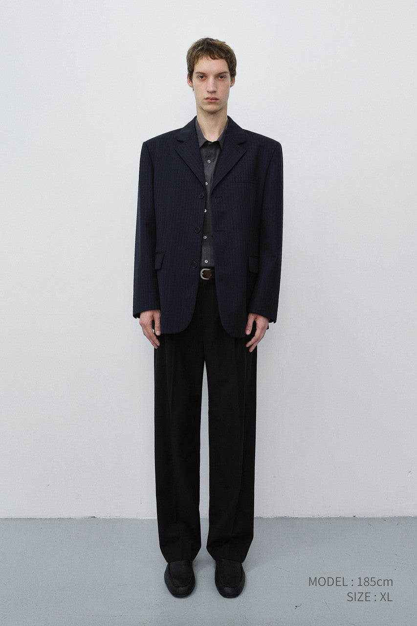 Dunst Unisex Classic 3 Button Wool Blazer Navy Stripe