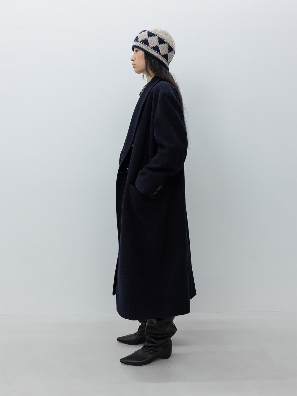 Low Classic Wool Shawl Collar Coat Navy