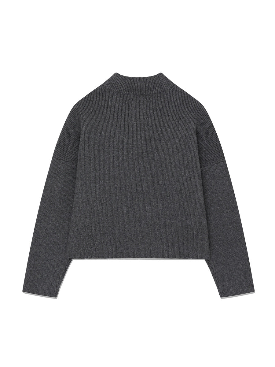 GLOWNY G Half Neck Knit Zip Up (Charcoal)