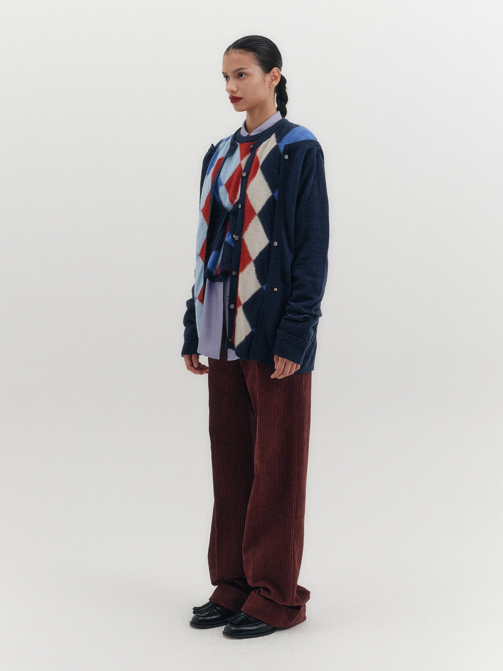 EENK Argyle Multi-Way Cardigan - Navy