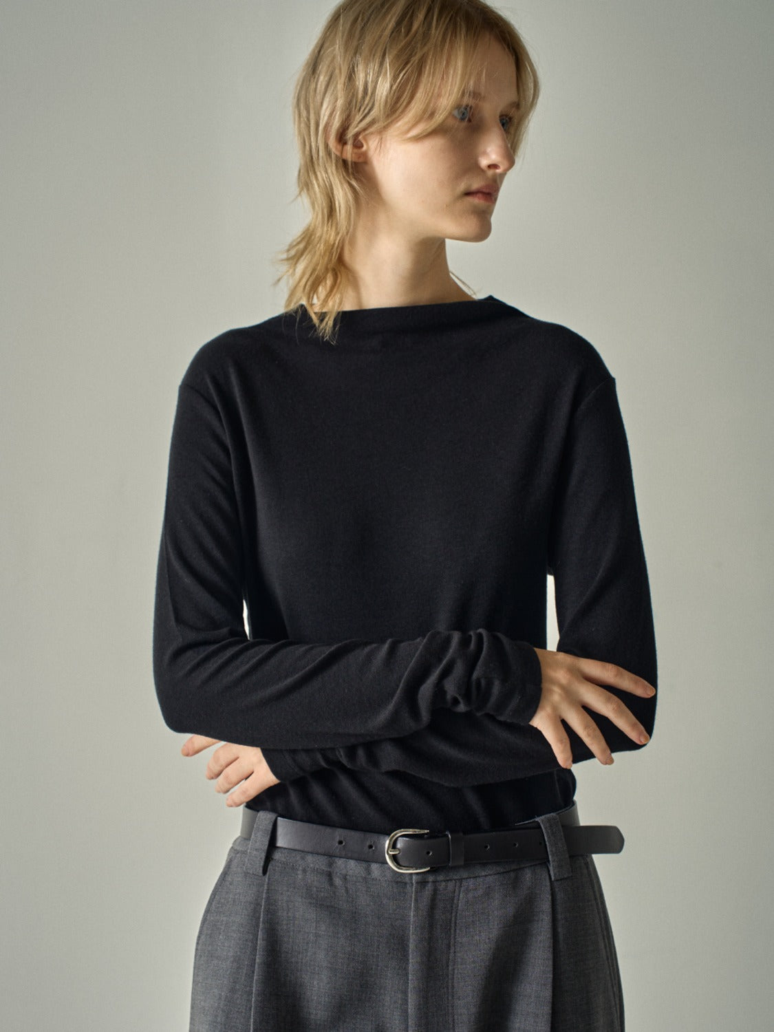 Facade Pattern Wool Half-Neck Top