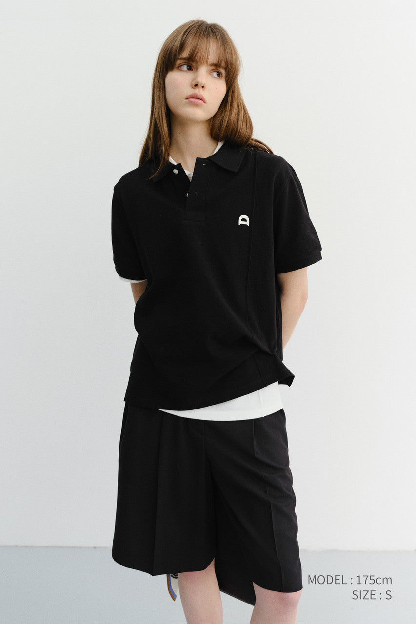 Dunst Unisex Leather Logo Polo Shirt Black