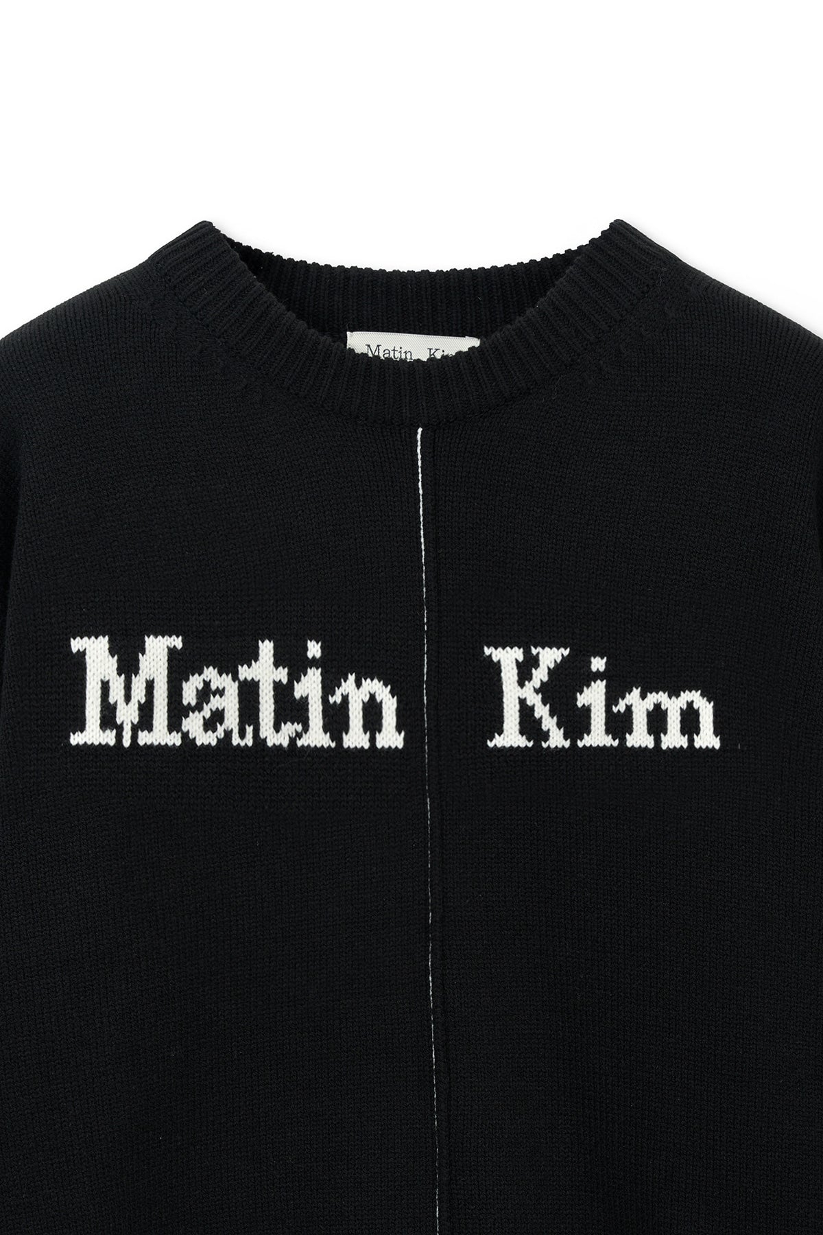 [matinkim] Asymmetric Logo Knit Pullover IN Black