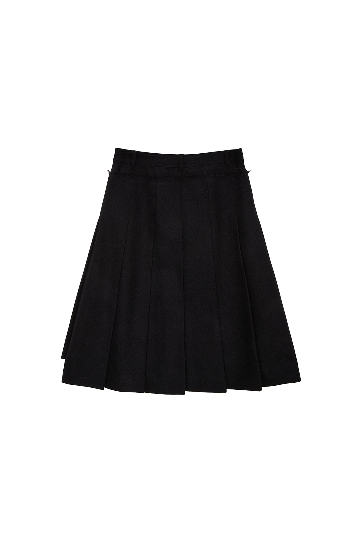 [matinkim] UNBALANCE PLEATS MIDI SKIRT IN BLACK