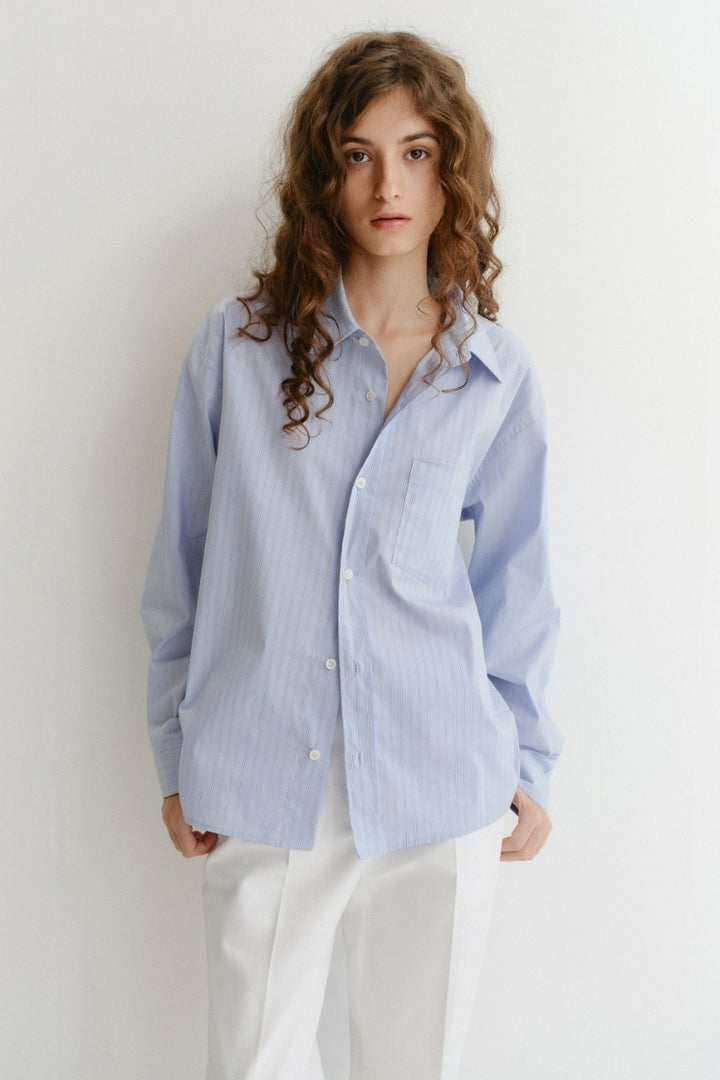 Dunst Unisex Cropped Striped Shirt Blue Stripe