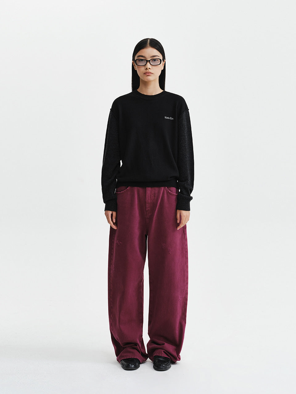 Matinkim Matin Waist Logo Wide Denim Pants IN Purple