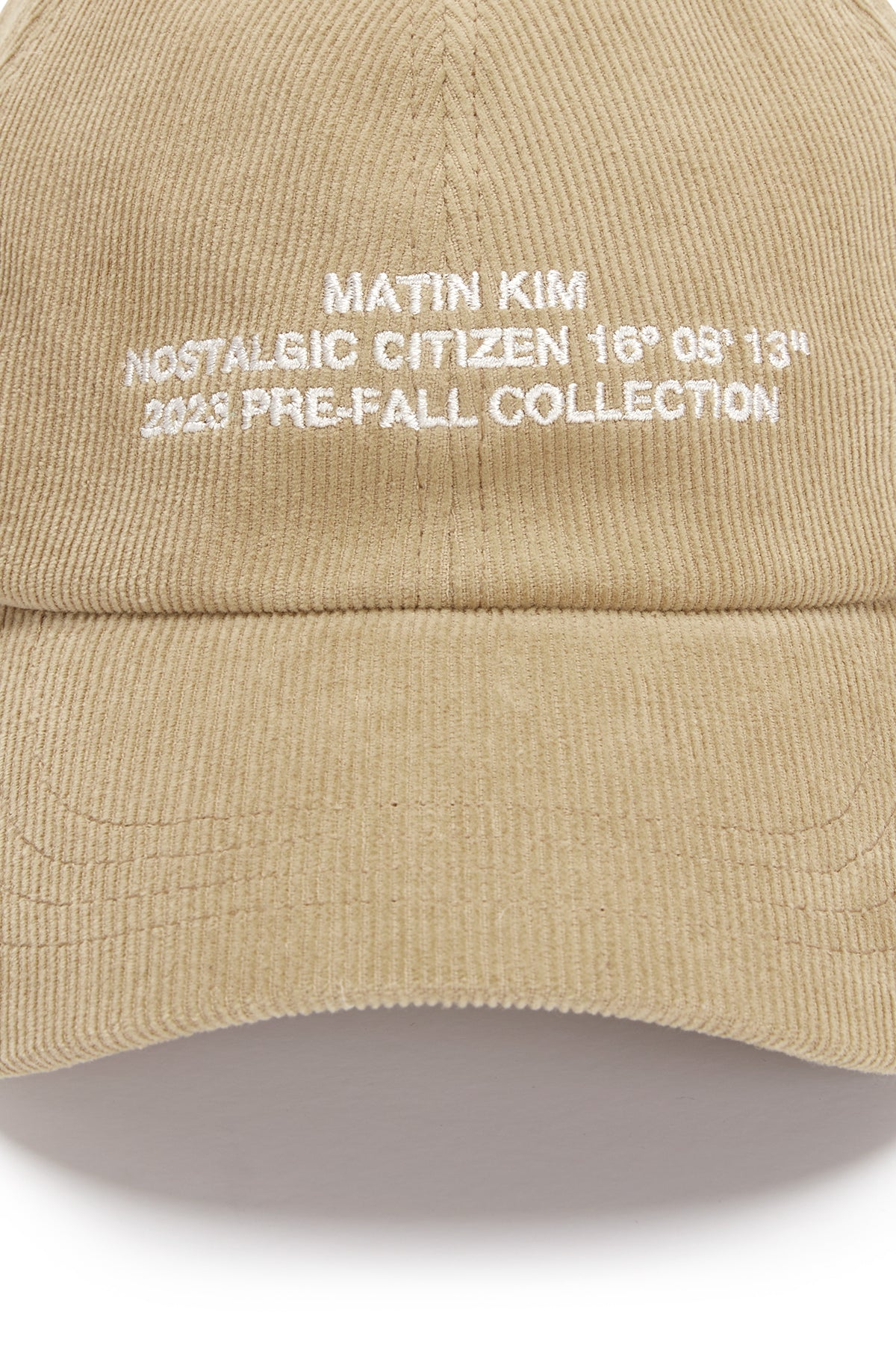 [matinkim] CORDUROY LETTERING BALL CAP IN BEIGE