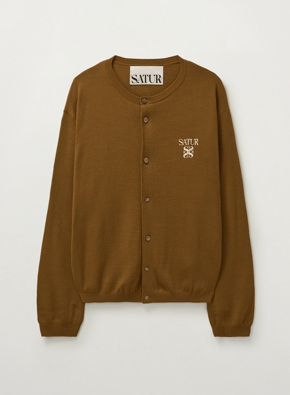 [satur] (W) Loren Basic Crew Neck Fine Cardigan - Camel