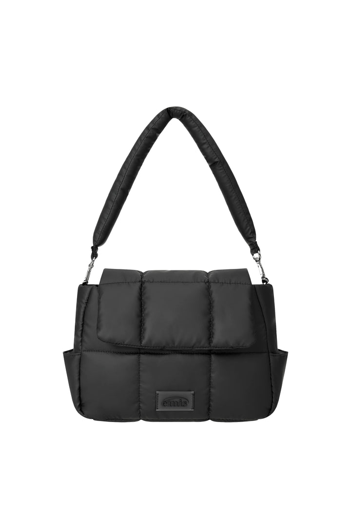 EMIS Puffer Flap Hobo Bag-Black