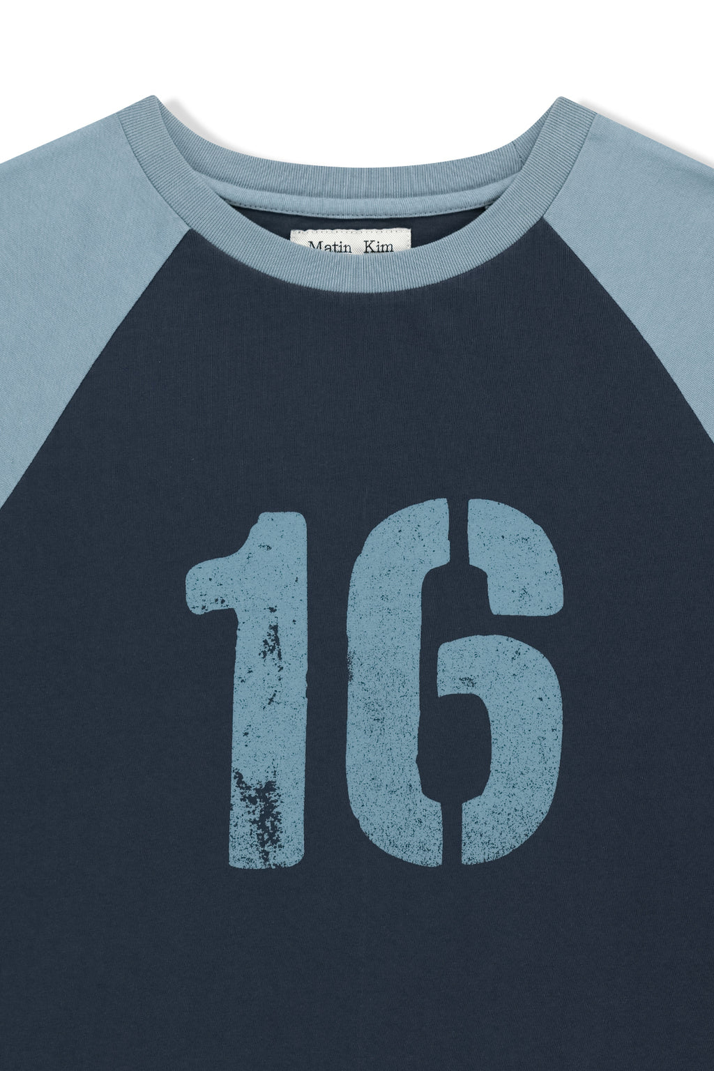 [matinkim] Raw Edge Raglan Top IN Navy