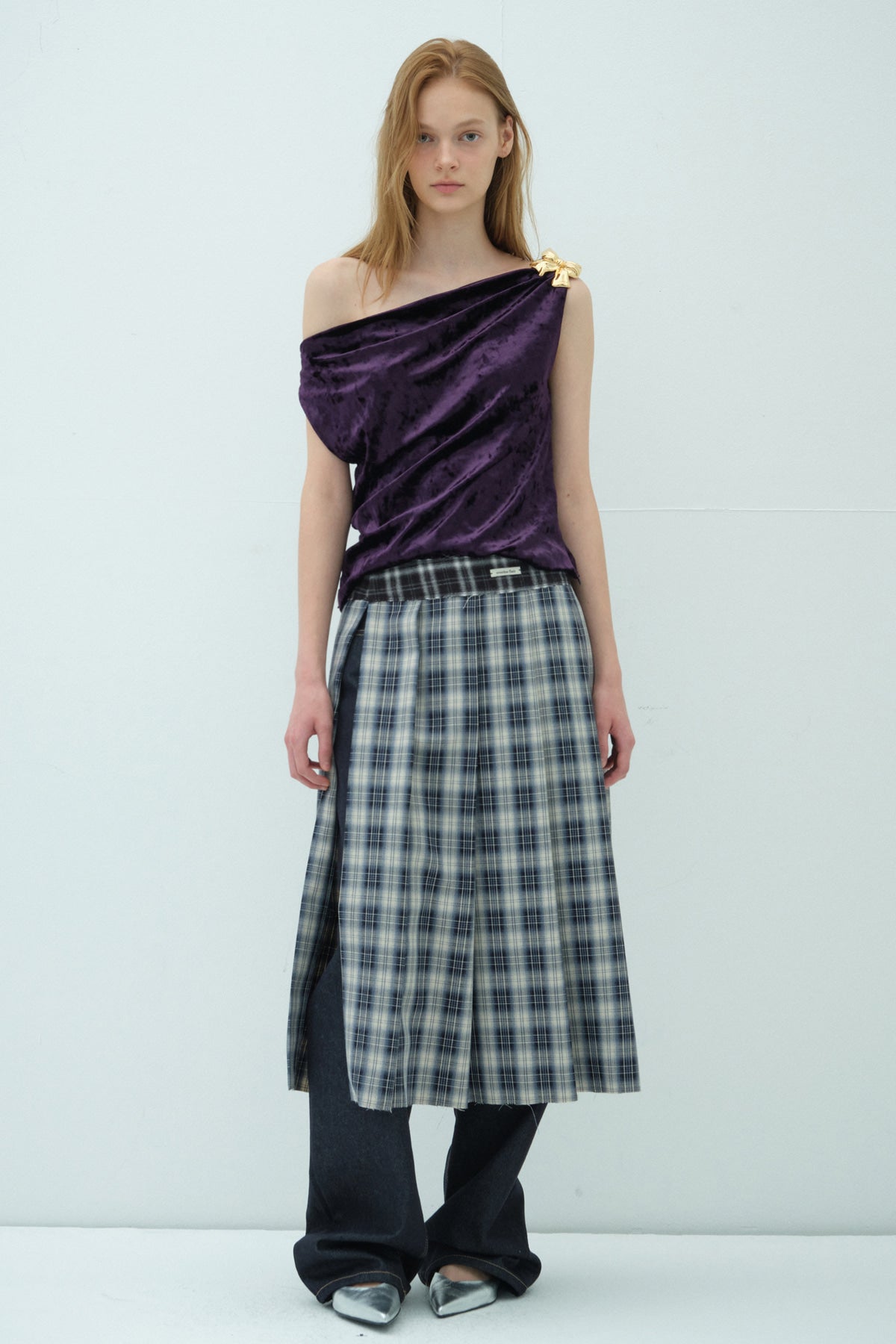 Overdueflair Check Layered Wrap Skirt Navy