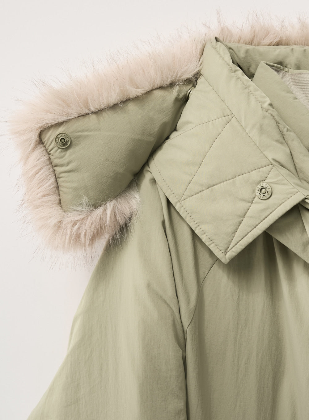 [satur] (W) Synthetic Fur Collar Hood Long Down - Khaki