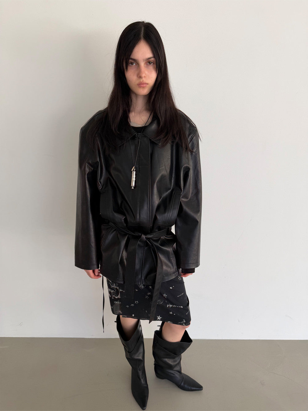 [Low Classic] Low Waist Artificial Leather Jacket_Black