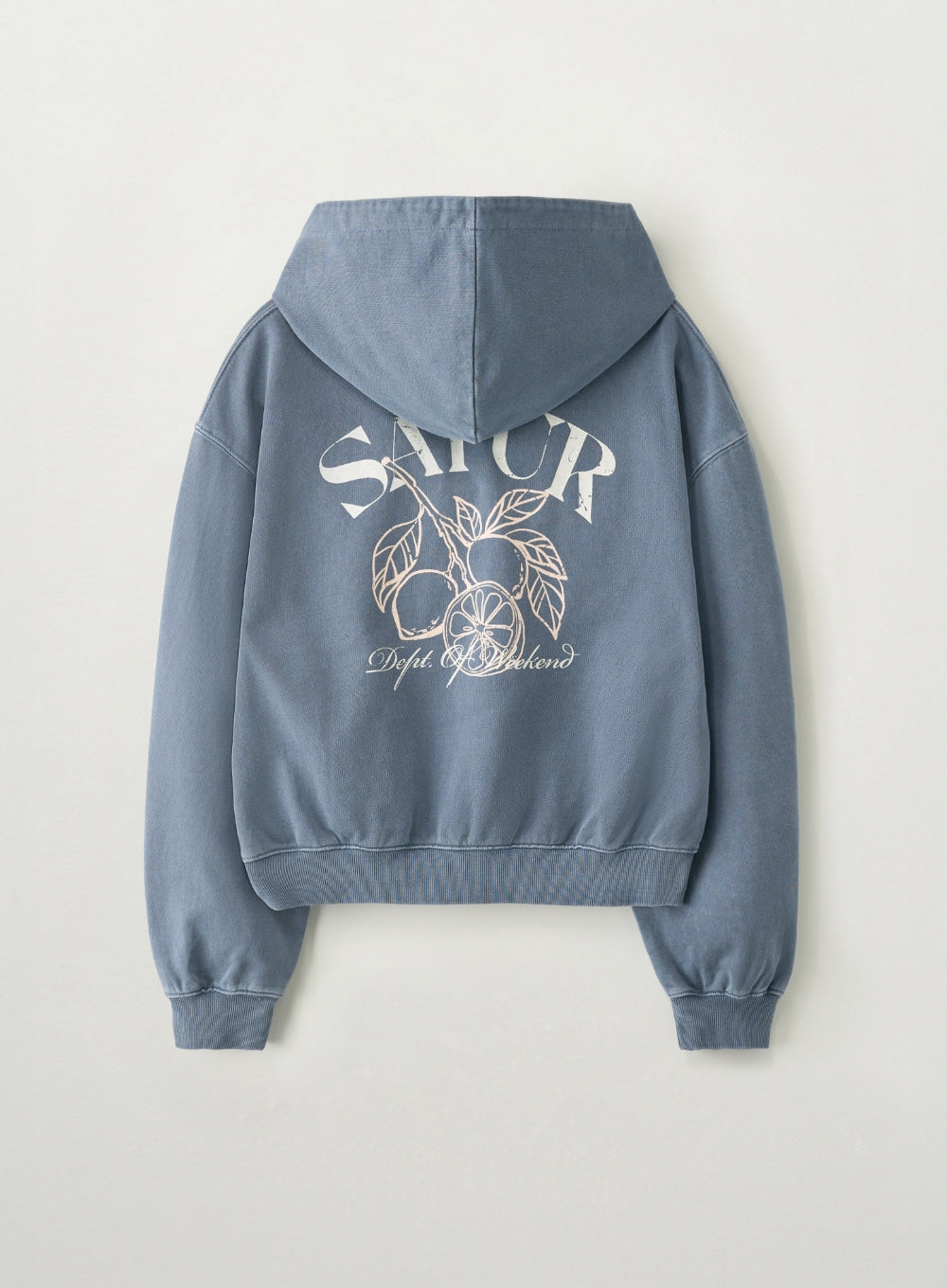 Satur (W) Citron Drawing Washed Crop Hoodie - Navy
