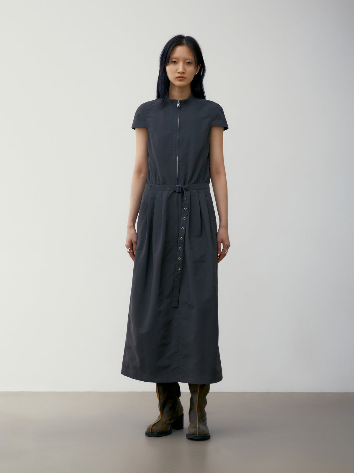 Low Classic Recycled Nylon High Neck Dress Charcoal