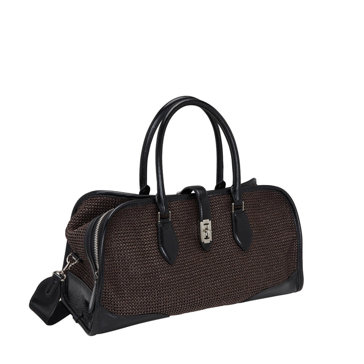 Vunque Ecllat Perfec Oblong Boston L Raffia Dark Brown