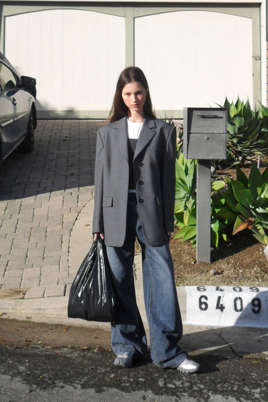 Low Classic Oversized 3-Button Wool Blazer - Grey