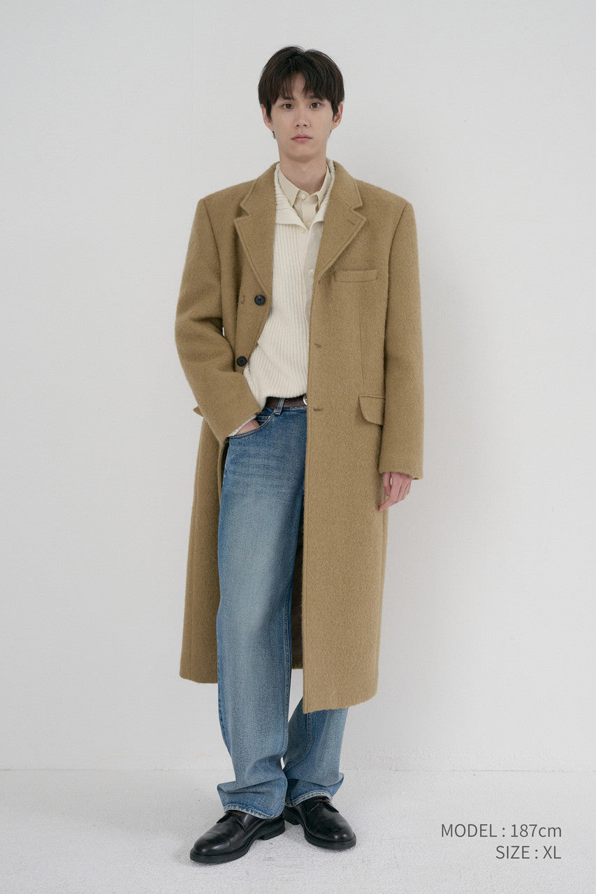 Dunst Unisex 2-Way 3 Button Boucle Wool Coat Camel