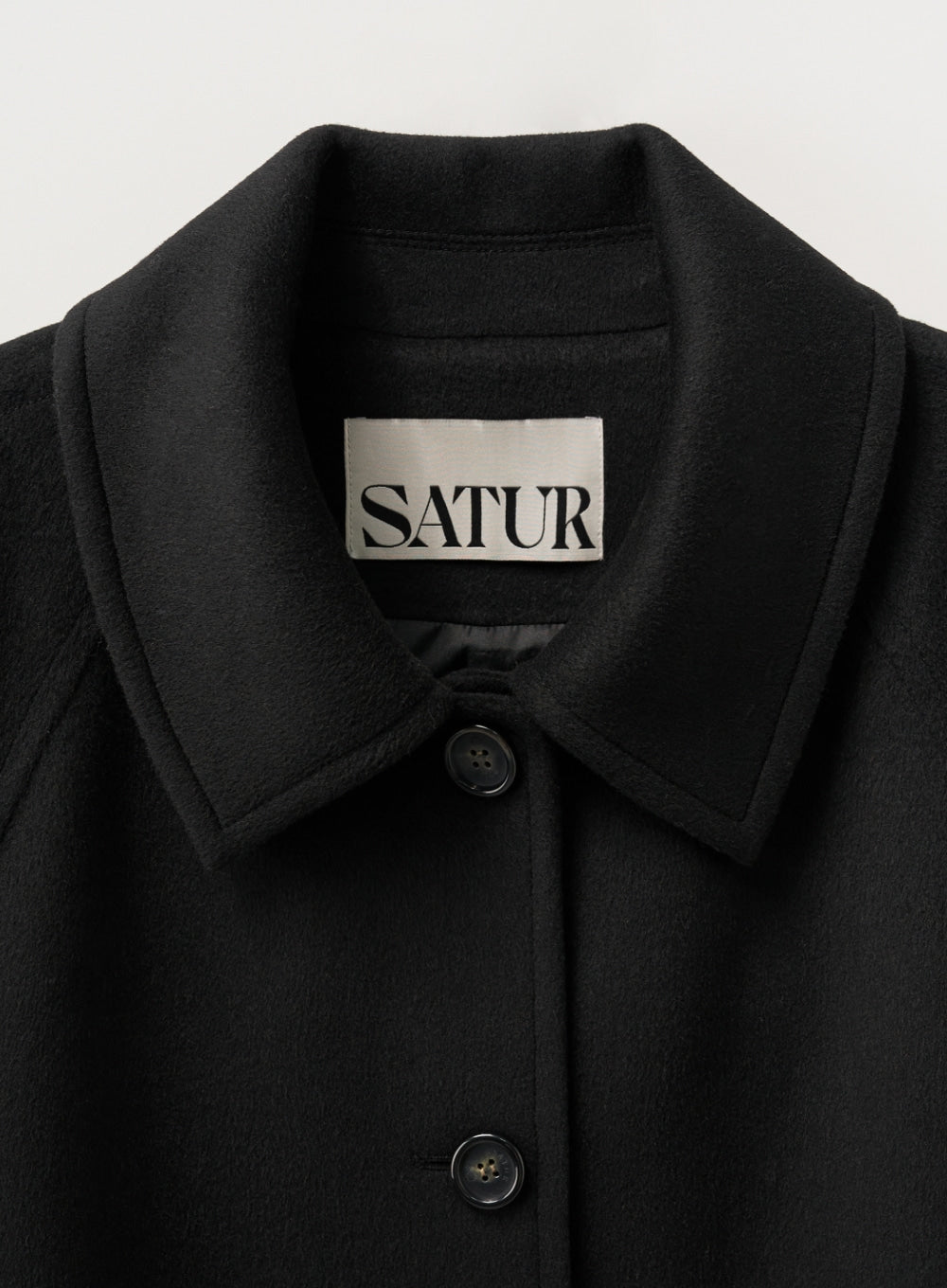 [satur] (W) A-Line Wool Blend Single Coat - Black