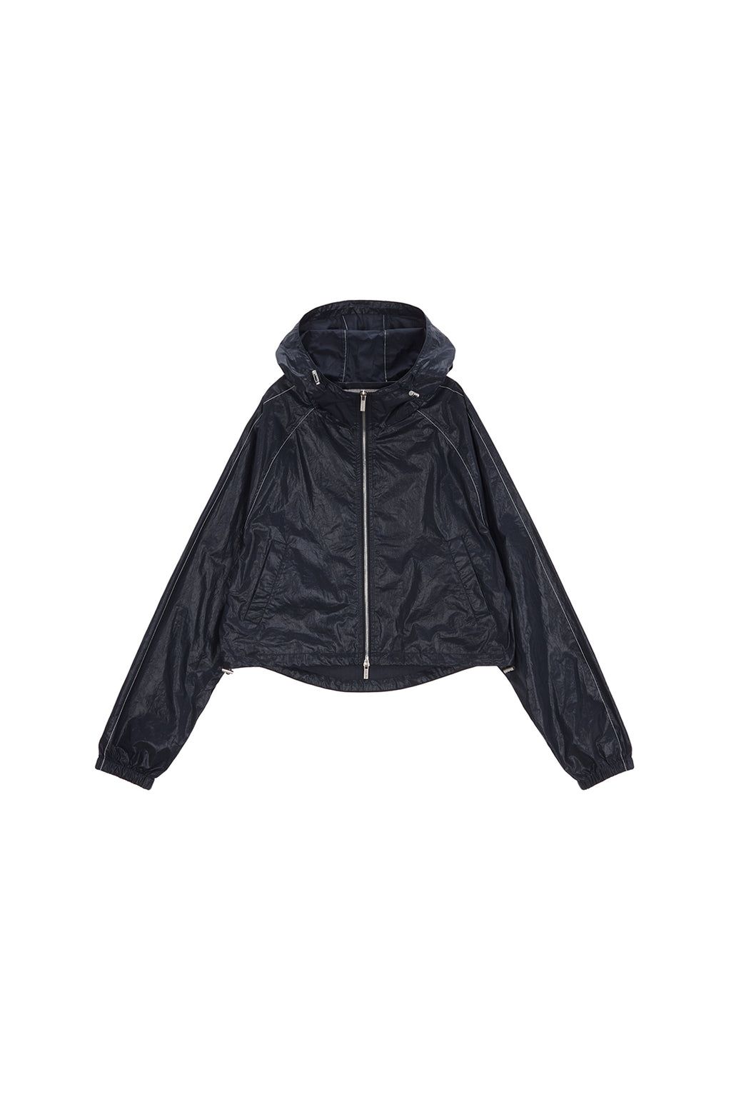 [matinkim] MATIN CROP HOODY COATING JUMPER IN NAVY